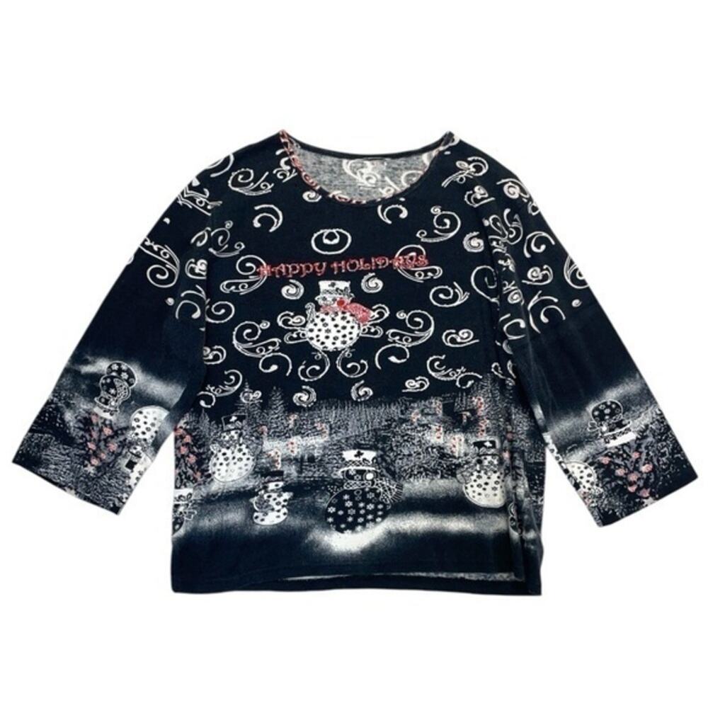 Jane Ashley Beaded Holiday T-shirt Women’s Plus Size 1X 3/4 sleeve snowman tee